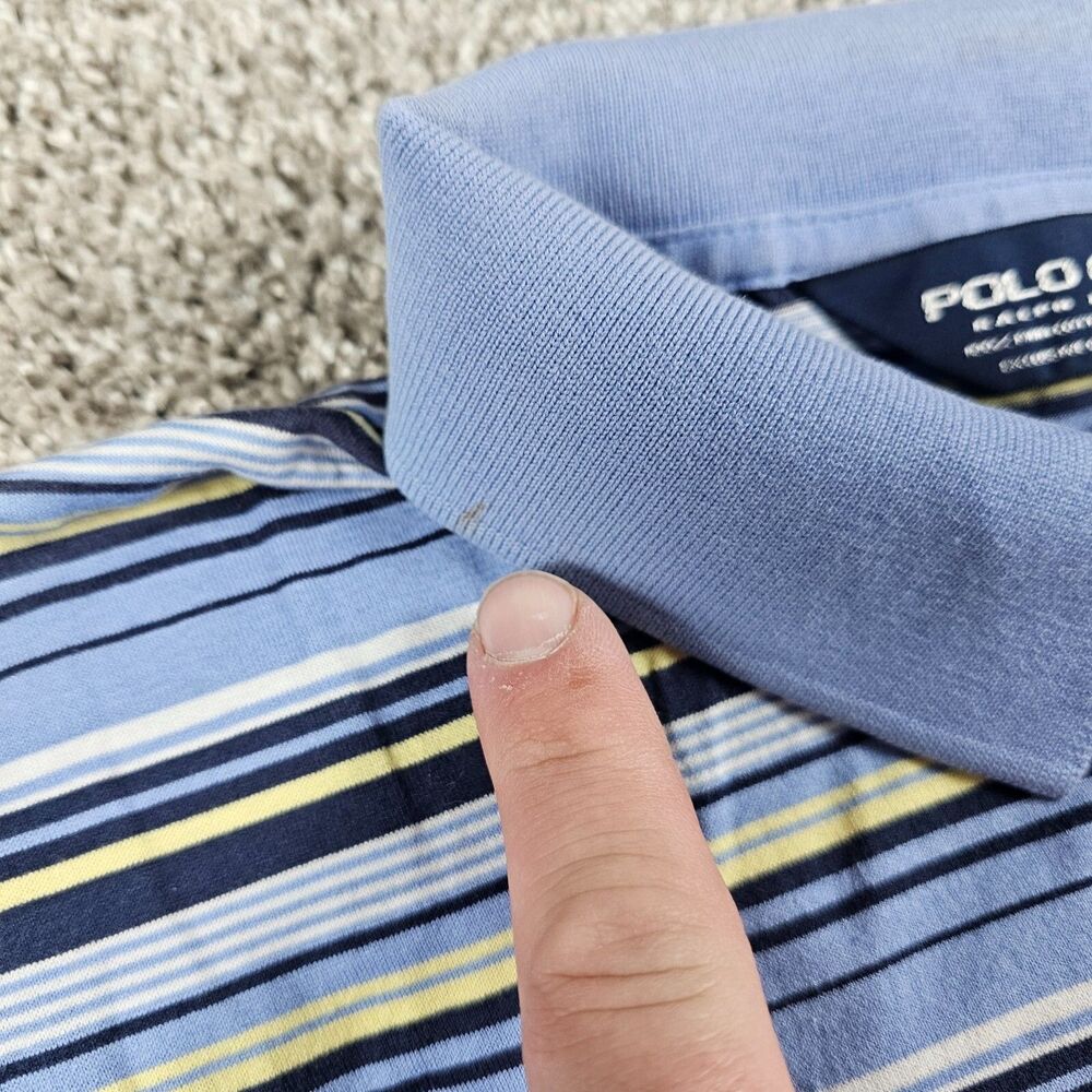 Vintage Polo Ralph Lauren Shirt Mens Large Blue Striped Pima Casual Golf Preppy - Picture 4 of 11
